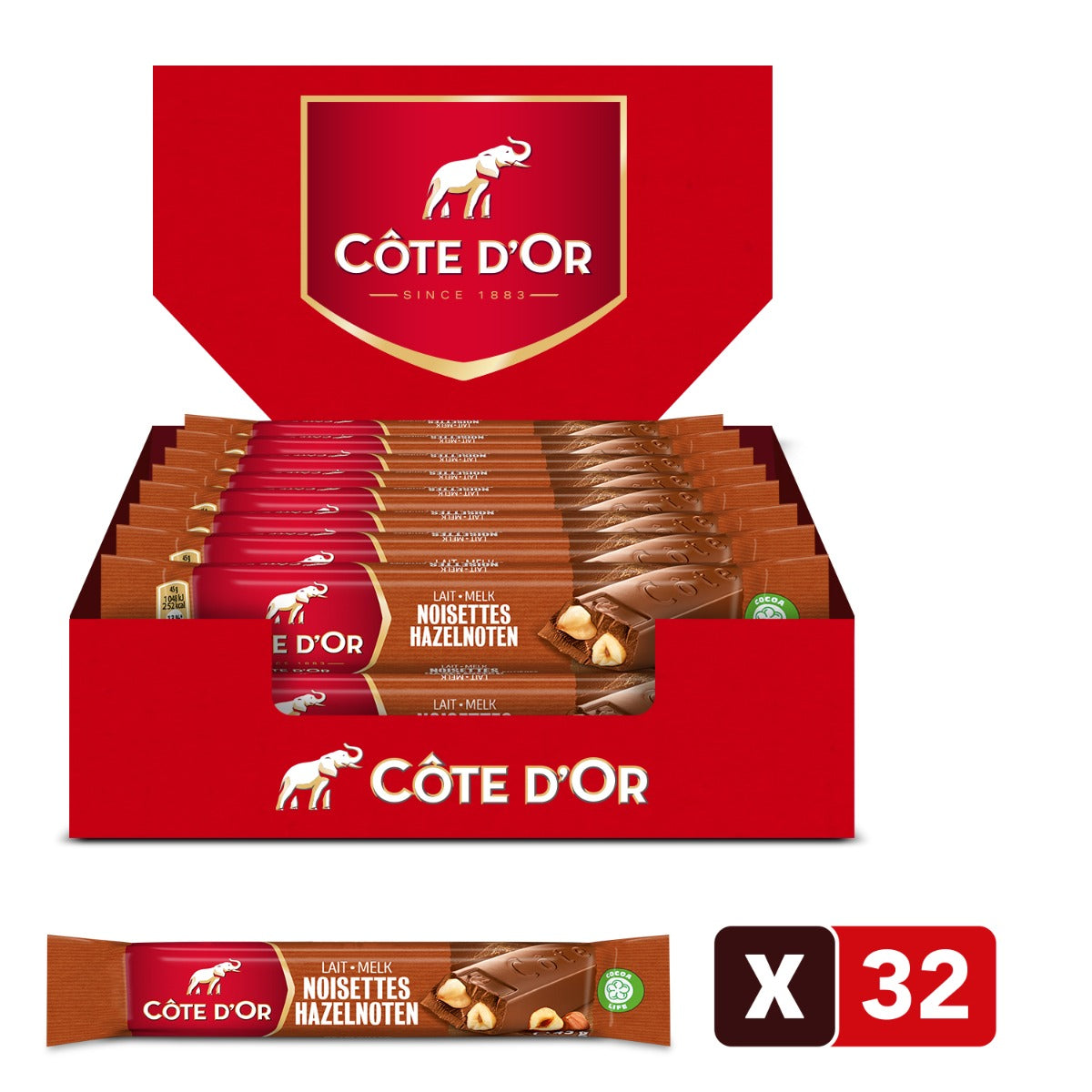 Cote D'Or Melkchocolade Reep Hele Noot 32 X 45 Gram