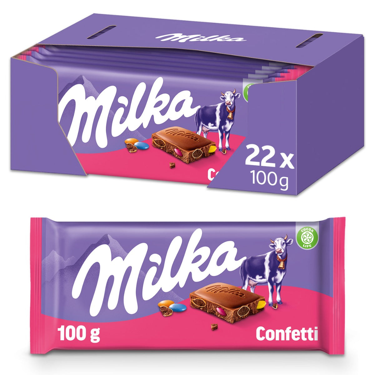 Milka Confetti Chocolade Reep Doos - 22 x 100 Gram