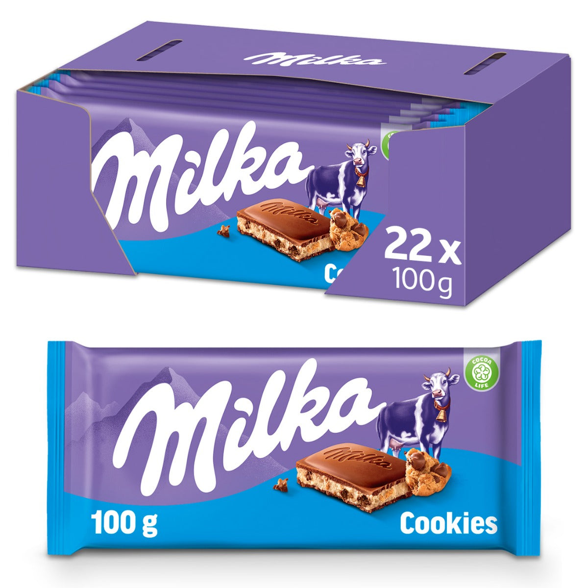 Milka Cookies Chocolade Reep Doos - 22 x 100 Gram