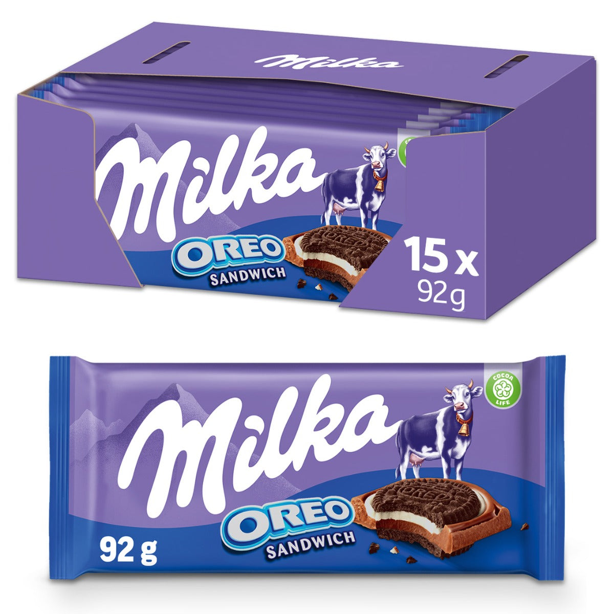 Milka Oreo Sandwich Chocolade Reep Doos - 15 x 92 Gram