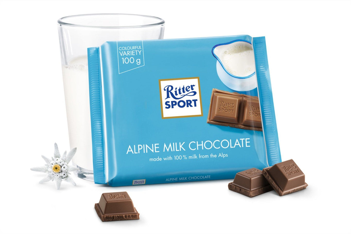 Ritter Sport Alpenmelk Chocolade Reep Doos - 12 x 100 Gram