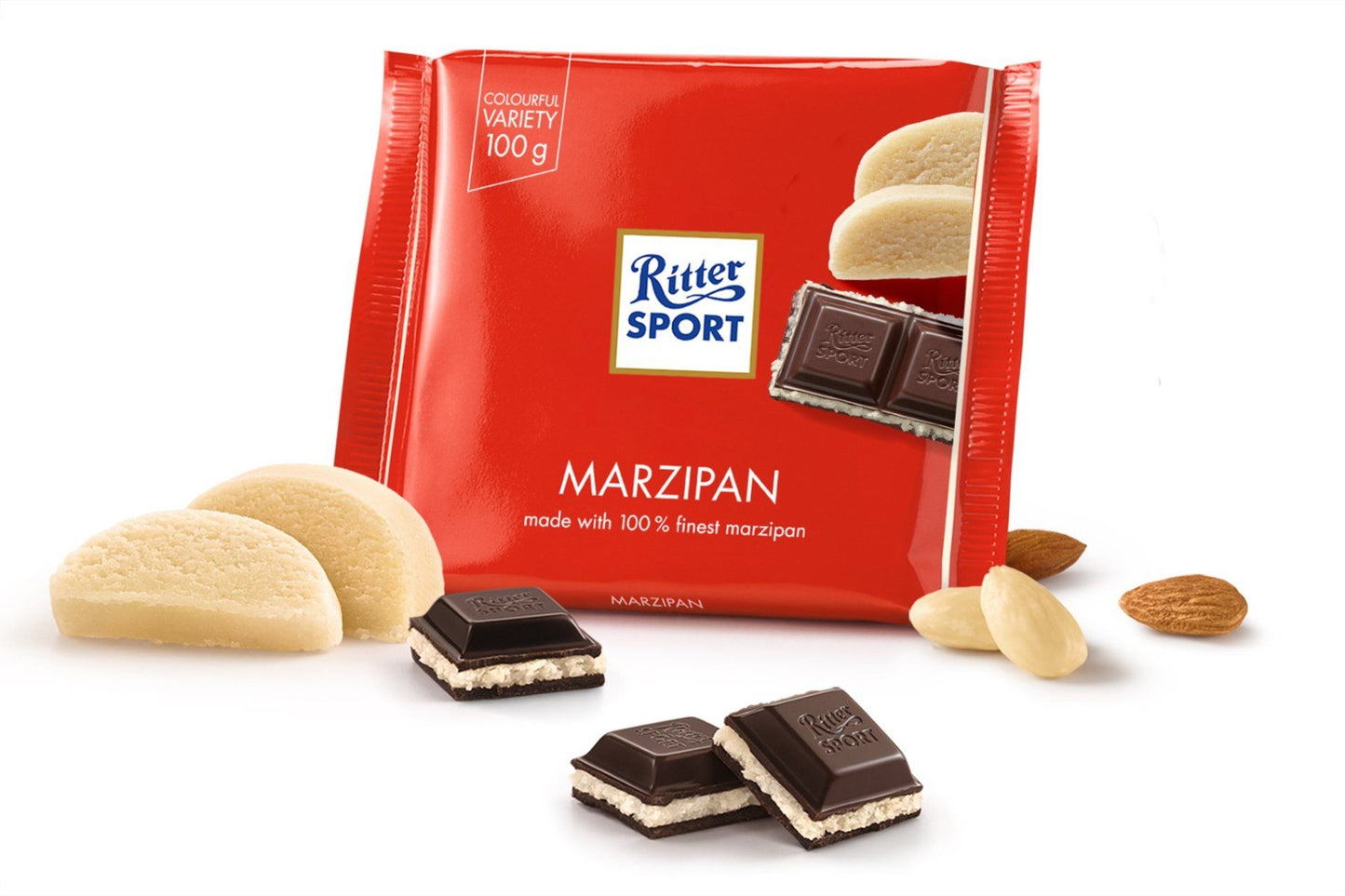 Ritter Sport Marsepein Chocolade Reep Doos - 12 x 100 Gram