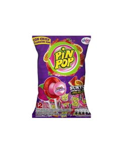 Pin Pop Lolly Assortiment Met Kauwgom 192 gram (12 stuks)