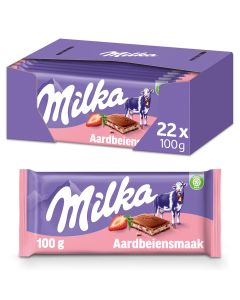 Milka Aardbei Chocolade Reep 22 x 100 Gram