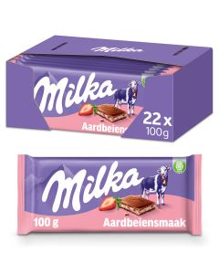 Milka Aardbei Chocolade Reep 22 x 100 Gram
