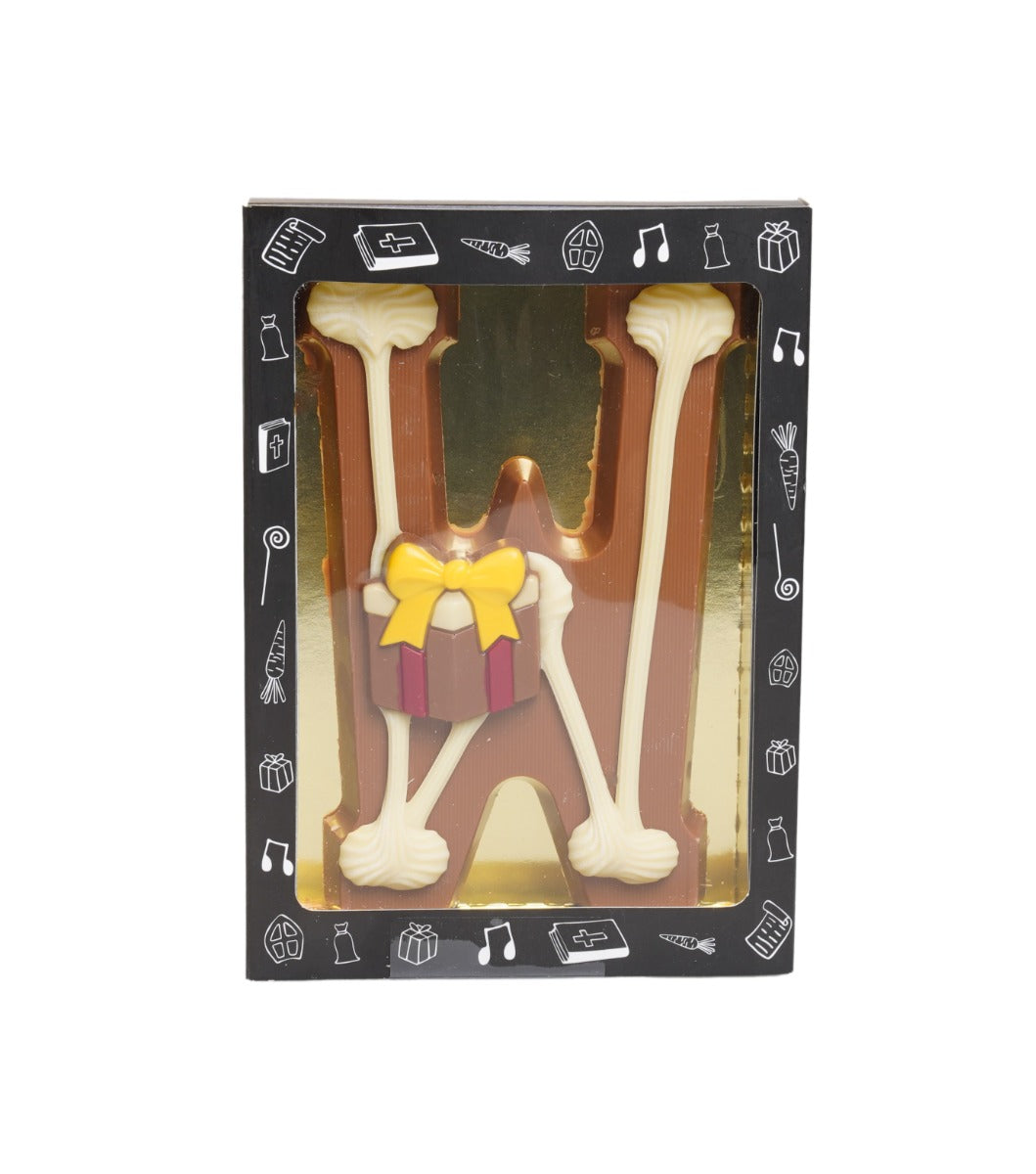 Luxe Gedecoreerde Melk Chocolade Letter W 240 Gram